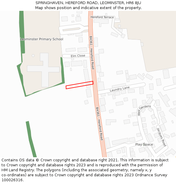 SPRINGHAVEN, HEREFORD ROAD, LEOMINSTER, HR6 8JU: Location map and indicative extent of plot