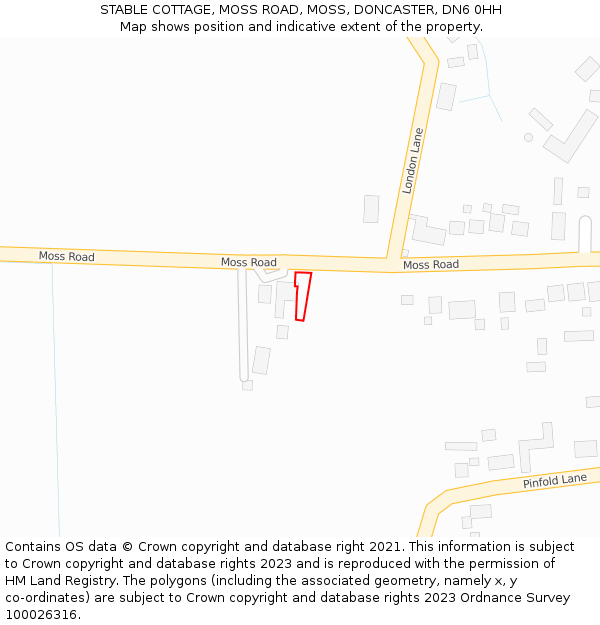 STABLE COTTAGE, MOSS ROAD, MOSS, DONCASTER, DN6 0HH: Location map and indicative extent of plot
