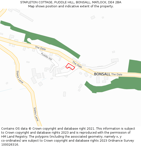 STAPLETON COTTAGE, PUDDLE HILL, BONSALL, MATLOCK, DE4 2BA: Location map and indicative extent of plot