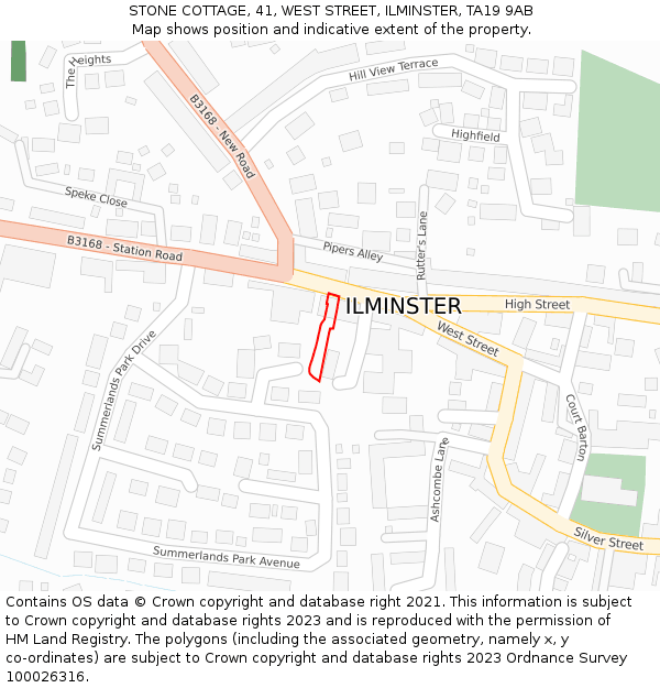 STONE COTTAGE, 41, WEST STREET, ILMINSTER, TA19 9AB: Location map and indicative extent of plot