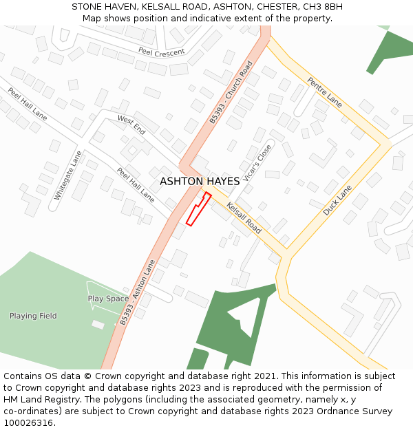 STONE HAVEN, KELSALL ROAD, ASHTON, CHESTER, CH3 8BH: Location map and indicative extent of plot