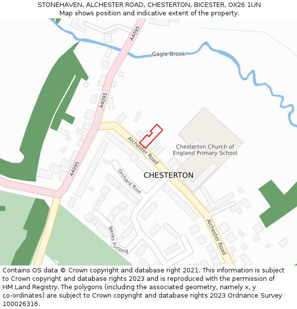 STONEHAVEN, ALCHESTER ROAD, CHESTERTON, BICESTER, OX26 1UN: Location map and indicative extent of plot