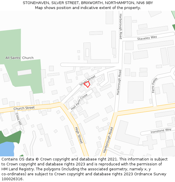 STONEHAVEN, SILVER STREET, BRIXWORTH, NORTHAMPTON, NN6 9BY: Location map and indicative extent of plot