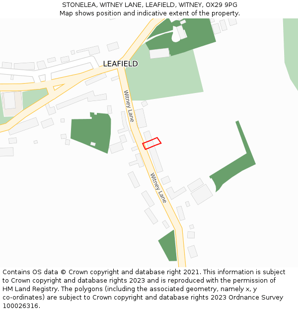 STONELEA, WITNEY LANE, LEAFIELD, WITNEY, OX29 9PG: Location map and indicative extent of plot