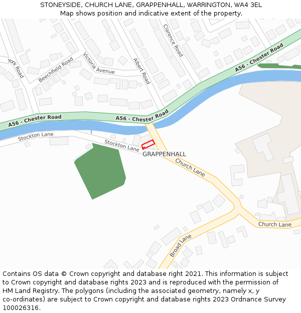 STONEYSIDE, CHURCH LANE, GRAPPENHALL, WARRINGTON, WA4 3EL: Location map and indicative extent of plot