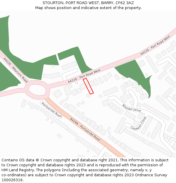 STOURTON, PORT ROAD WEST, BARRY, CF62 3AZ: Location map and indicative extent of plot