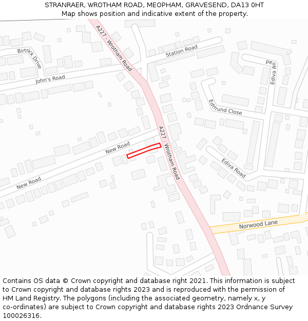 STRANRAER, WROTHAM ROAD, MEOPHAM, GRAVESEND, DA13 0HT: Location map and indicative extent of plot