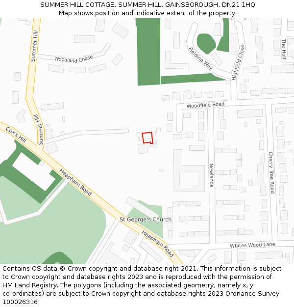 SUMMER HILL COTTAGE, SUMMER HILL, GAINSBOROUGH, DN21 1HQ: Location map and indicative extent of plot