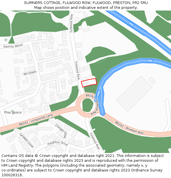 SUMNERS COTTAGE, FULWOOD ROW, FULWOOD, PRESTON, PR2 5RU: Location map and indicative extent of plot