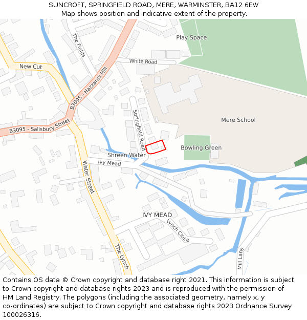 SUNCROFT, SPRINGFIELD ROAD, MERE, WARMINSTER, BA12 6EW: Location map and indicative extent of plot