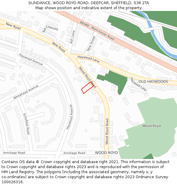 SUNDANCE, WOOD ROYD ROAD, DEEPCAR, SHEFFIELD, S36 2TA: Location map and indicative extent of plot