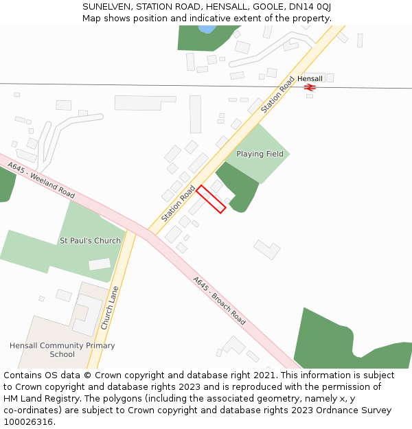 SUNELVEN, STATION ROAD, HENSALL, GOOLE, DN14 0QJ: Location map and indicative extent of plot