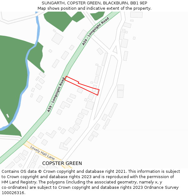 SUNGARTH, COPSTER GREEN, BLACKBURN, BB1 9EP: Location map and indicative extent of plot