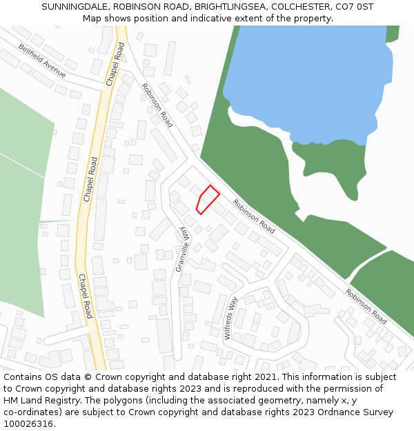 SUNNINGDALE, ROBINSON ROAD, BRIGHTLINGSEA, COLCHESTER, CO7 0ST: Location map and indicative extent of plot