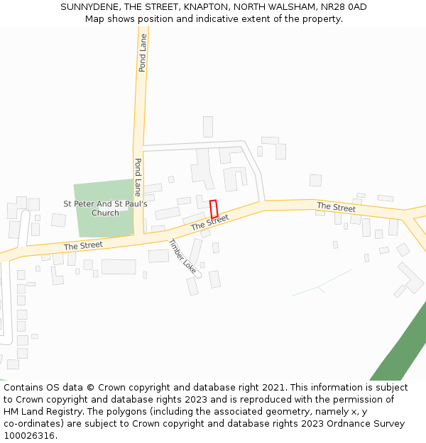 SUNNYDENE, THE STREET, KNAPTON, NORTH WALSHAM, NR28 0AD: Location map and indicative extent of plot