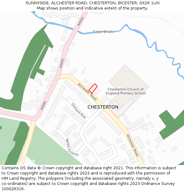 SUNNYSIDE, ALCHESTER ROAD, CHESTERTON, BICESTER, OX26 1UN: Location map and indicative extent of plot