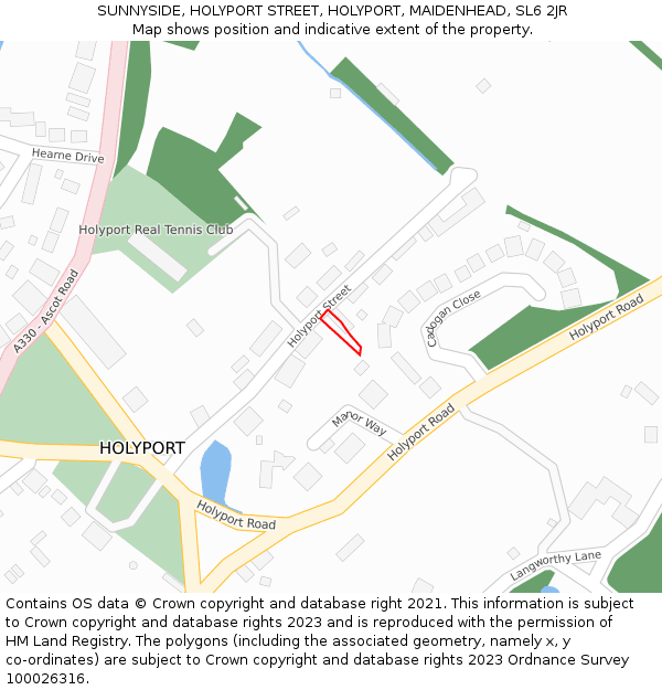SUNNYSIDE, HOLYPORT STREET, HOLYPORT, MAIDENHEAD, SL6 2JR: Location map and indicative extent of plot