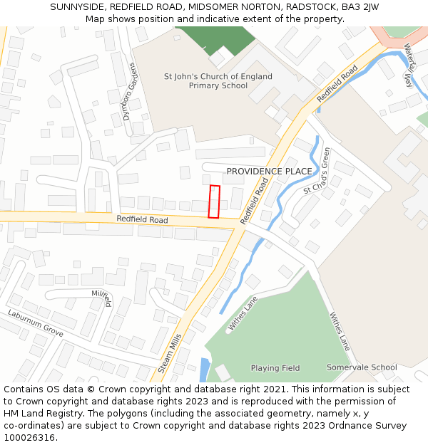 SUNNYSIDE, REDFIELD ROAD, MIDSOMER NORTON, RADSTOCK, BA3 2JW: Location map and indicative extent of plot