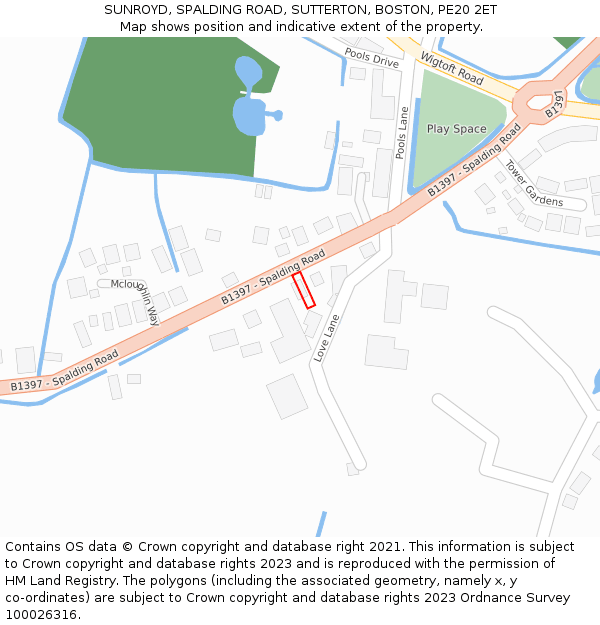 SUNROYD, SPALDING ROAD, SUTTERTON, BOSTON, PE20 2ET: Location map and indicative extent of plot
