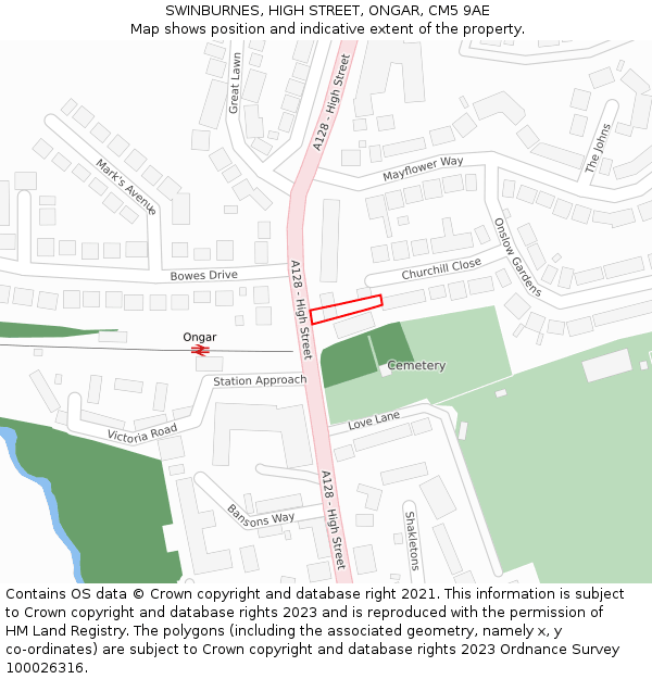SWINBURNES, HIGH STREET, ONGAR, CM5 9AE: Location map and indicative extent of plot