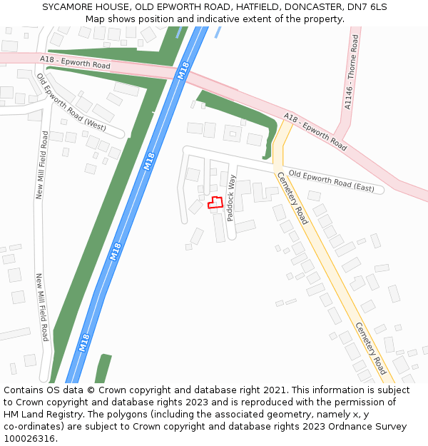 SYCAMORE HOUSE, OLD EPWORTH ROAD, HATFIELD, DONCASTER, DN7 6LS: Location map and indicative extent of plot