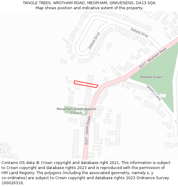 TANGLE TREES, WROTHAM ROAD, MEOPHAM, GRAVESEND, DA13 0QA: Location map and indicative extent of plot