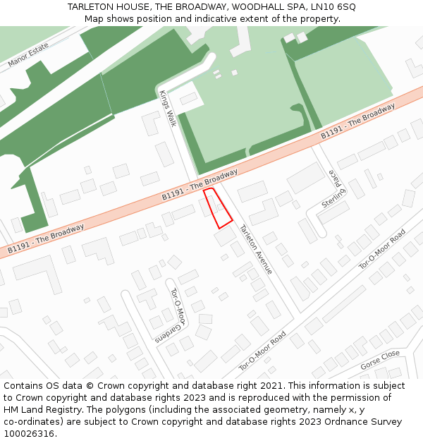 TARLETON HOUSE, THE BROADWAY, WOODHALL SPA, LN10 6SQ: Location map and indicative extent of plot