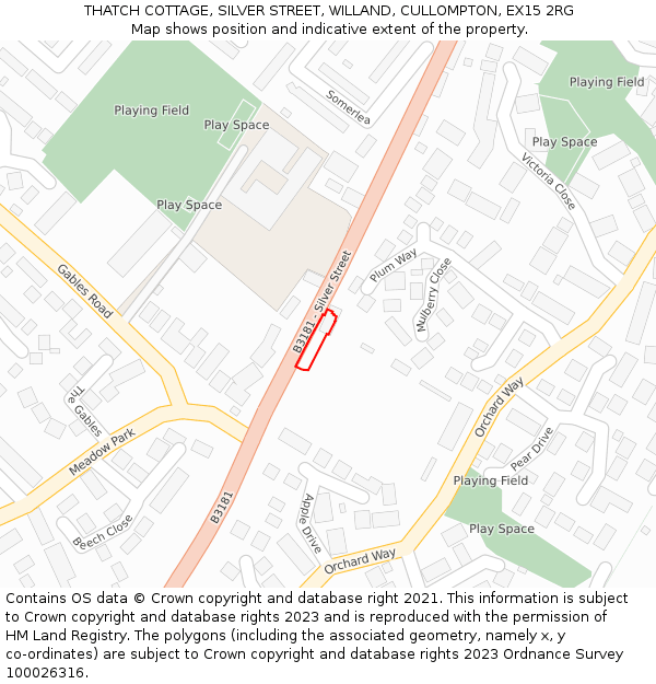 THATCH COTTAGE, SILVER STREET, WILLAND, CULLOMPTON, EX15 2RG: Location map and indicative extent of plot