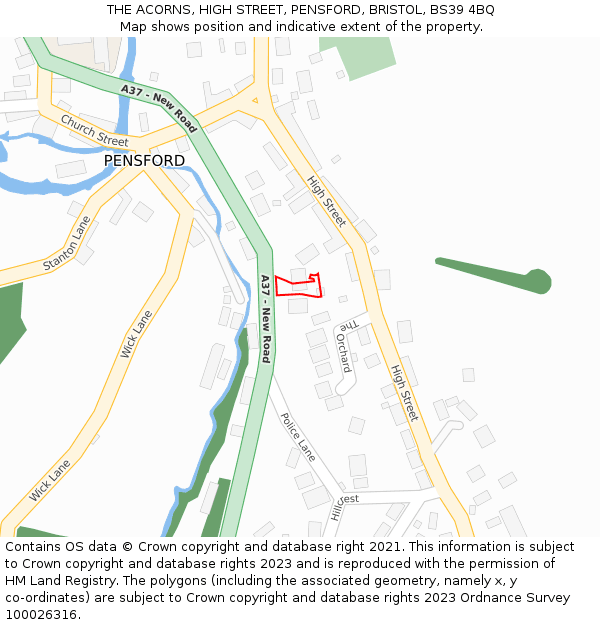 THE ACORNS, HIGH STREET, PENSFORD, BRISTOL, BS39 4BQ: Location map and indicative extent of plot