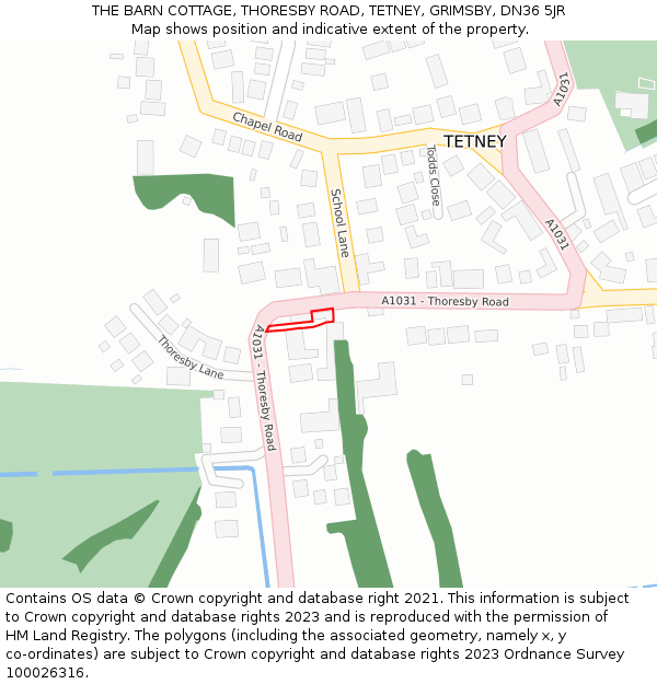 THE BARN COTTAGE, THORESBY ROAD, TETNEY, GRIMSBY, DN36 5JR: Location map and indicative extent of plot