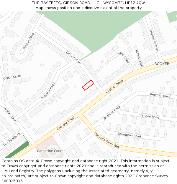 THE BAY TREES, GIBSON ROAD, HIGH WYCOMBE, HP12 4QW: Location map and indicative extent of plot