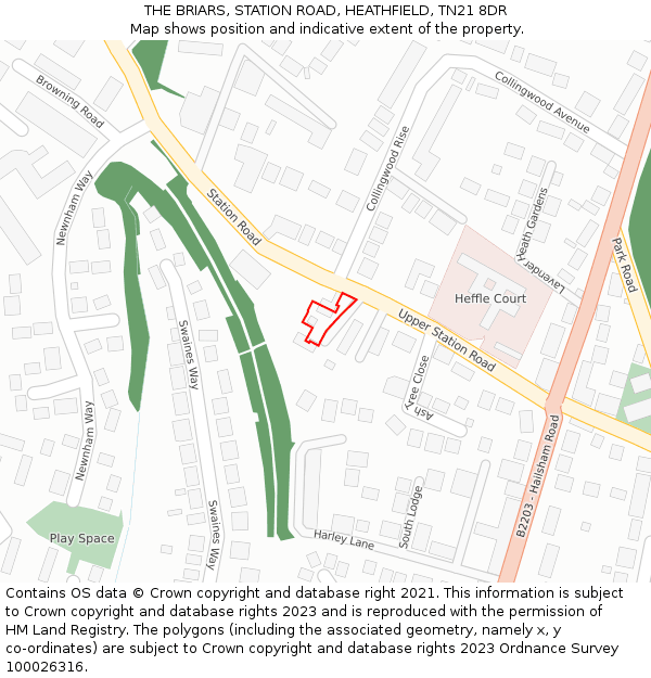 THE BRIARS, STATION ROAD, HEATHFIELD, TN21 8DR: Location map and indicative extent of plot