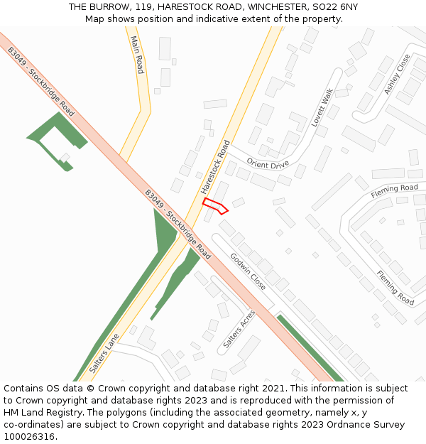 THE BURROW, 119, HARESTOCK ROAD, WINCHESTER, SO22 6NY: Location map and indicative extent of plot