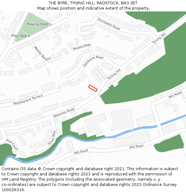 THE BYRE, TYNING HILL, RADSTOCK, BA3 3ET: Location map and indicative extent of plot