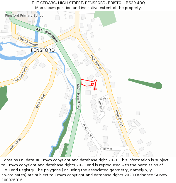 THE CEDARS, HIGH STREET, PENSFORD, BRISTOL, BS39 4BQ: Location map and indicative extent of plot