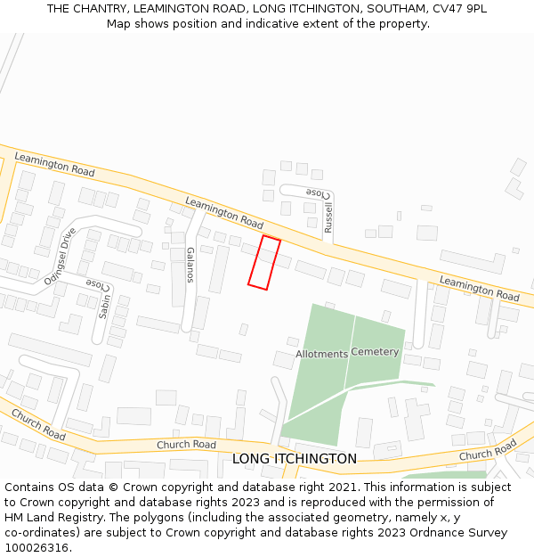 THE CHANTRY, LEAMINGTON ROAD, LONG ITCHINGTON, SOUTHAM, CV47 9PL: Location map and indicative extent of plot