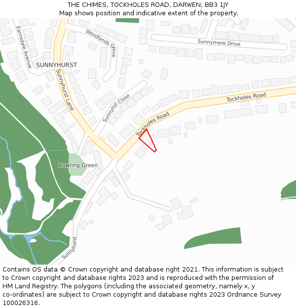 THE CHIMES, TOCKHOLES ROAD, DARWEN, BB3 1JY: Location map and indicative extent of plot
