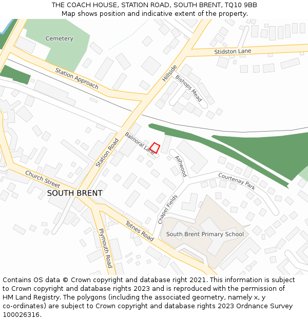 THE COACH HOUSE, STATION ROAD, SOUTH BRENT, TQ10 9BB: Location map and indicative extent of plot