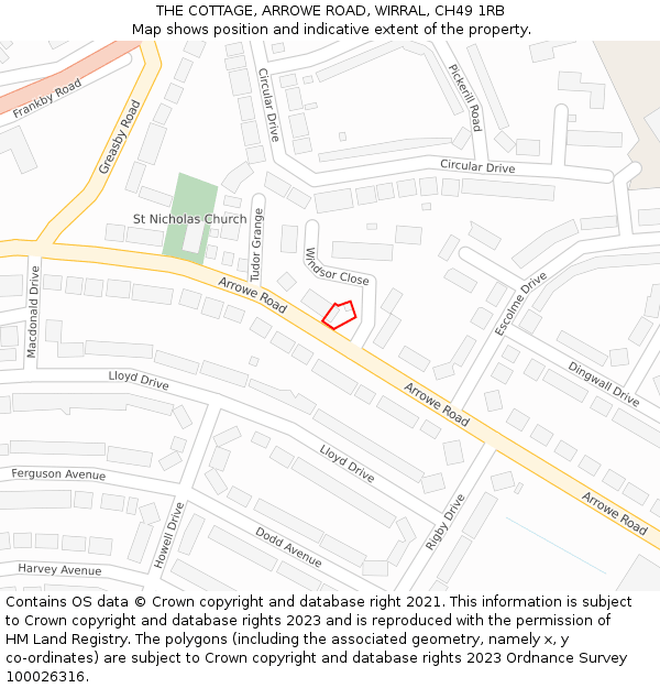 THE COTTAGE, ARROWE ROAD, WIRRAL, CH49 1RB: Location map and indicative extent of plot