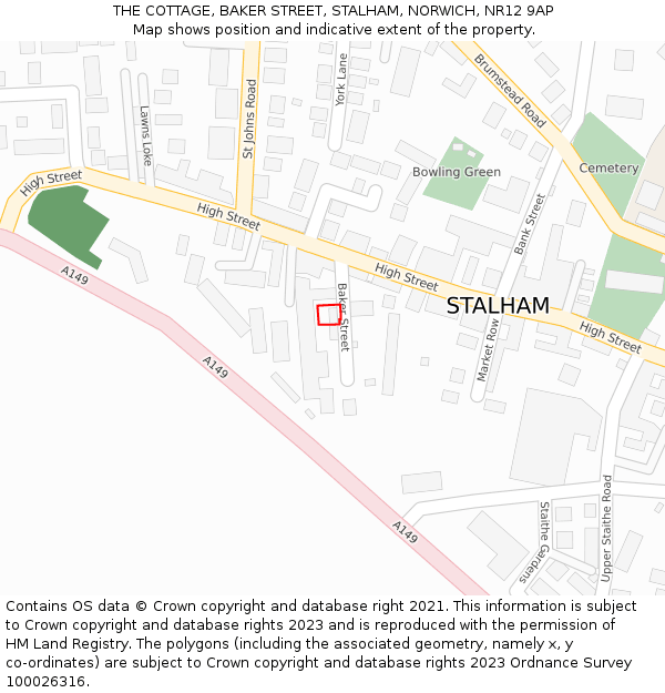 THE COTTAGE, BAKER STREET, STALHAM, NORWICH, NR12 9AP: Location map and indicative extent of plot