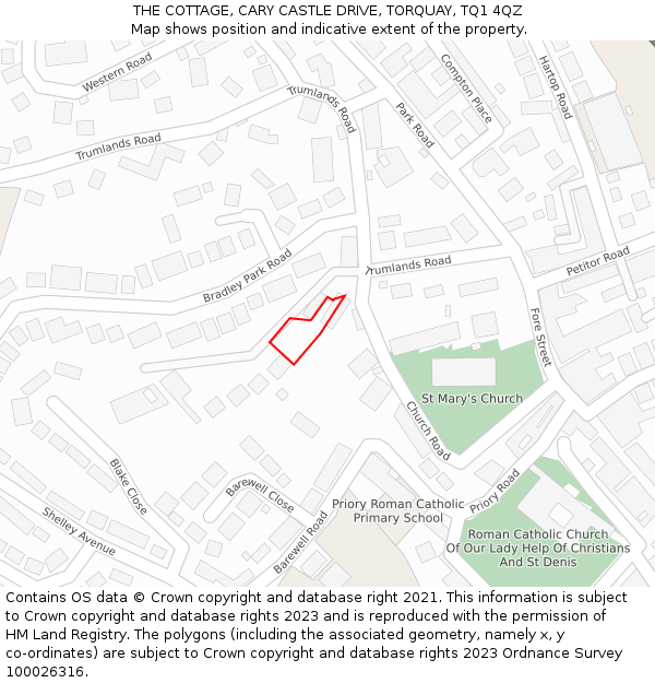 THE COTTAGE, CARY CASTLE DRIVE, TORQUAY, TQ1 4QZ: Location map and indicative extent of plot