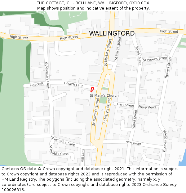 THE COTTAGE, CHURCH LANE, WALLINGFORD, OX10 0DX: Location map and indicative extent of plot