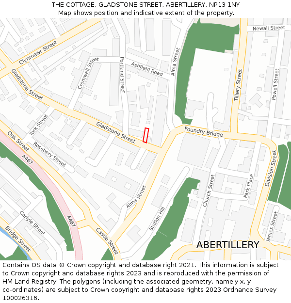 THE COTTAGE, GLADSTONE STREET, ABERTILLERY, NP13 1NY: Location map and indicative extent of plot