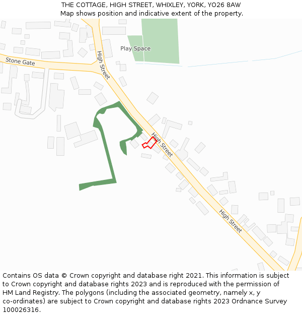 THE COTTAGE, HIGH STREET, WHIXLEY, YORK, YO26 8AW: Location map and indicative extent of plot