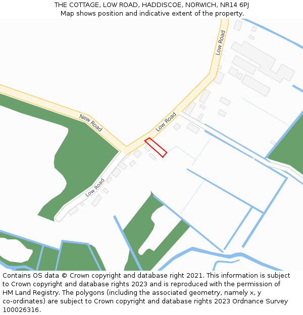 THE COTTAGE, LOW ROAD, HADDISCOE, NORWICH, NR14 6PJ: Location map and indicative extent of plot