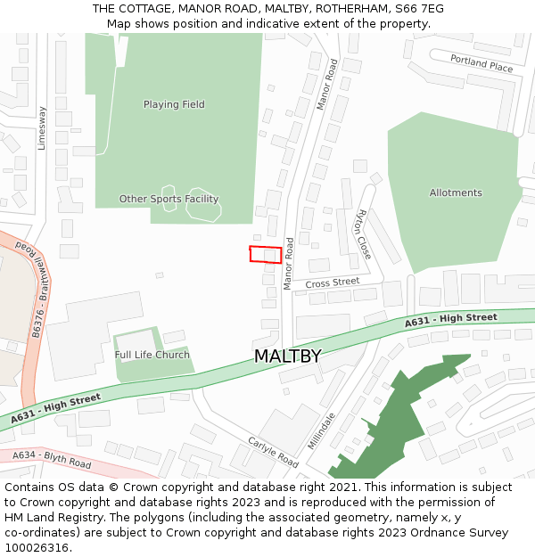THE COTTAGE, MANOR ROAD, MALTBY, ROTHERHAM, S66 7EG: Location map and indicative extent of plot