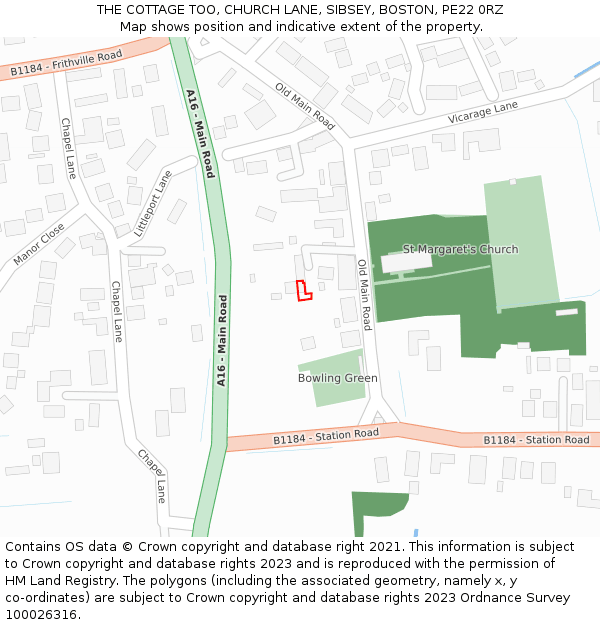 THE COTTAGE TOO, CHURCH LANE, SIBSEY, BOSTON, PE22 0RZ: Location map and indicative extent of plot