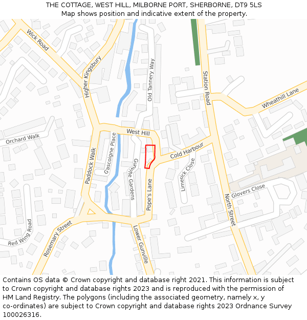 THE COTTAGE, WEST HILL, MILBORNE PORT, SHERBORNE, DT9 5LS: Location map and indicative extent of plot