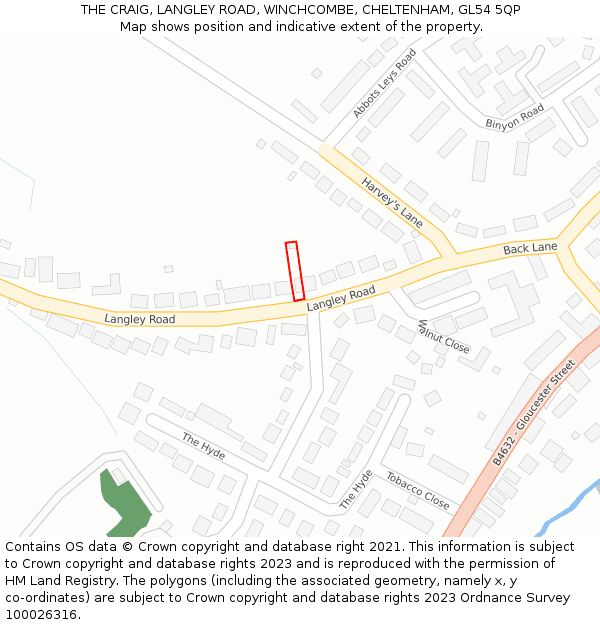 THE CRAIG, LANGLEY ROAD, WINCHCOMBE, CHELTENHAM, GL54 5QP: Location map and indicative extent of plot