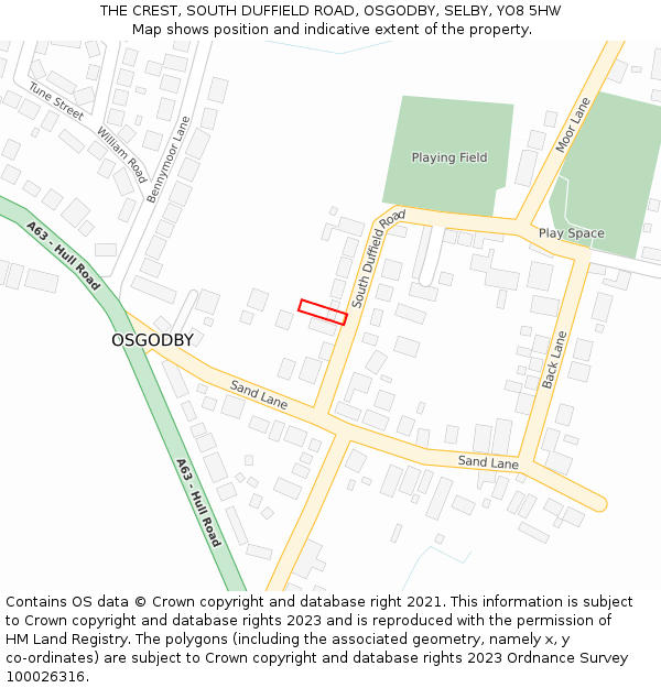 THE CREST, SOUTH DUFFIELD ROAD, OSGODBY, SELBY, YO8 5HW: Location map and indicative extent of plot